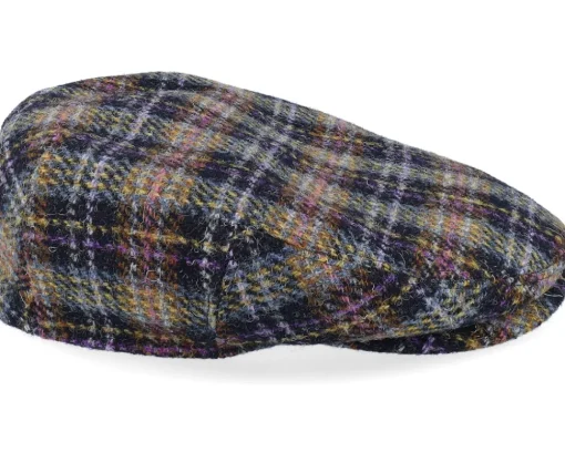 Clearance Stetson Kent Check Harris Tweed Navy/Yellow/Purple Flat Cap -