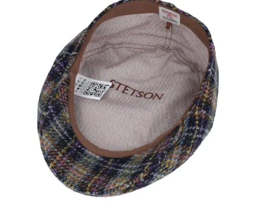 Clearance Stetson Kent Check Harris Tweed Navy/Yellow/Purple Flat Cap -