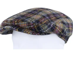 Clearance Stetson Kent Check Harris Tweed Navy/Yellow/Purple Flat Cap -