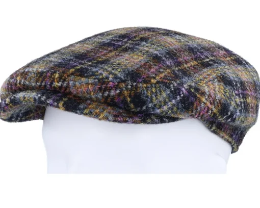 Clearance Stetson Kent Check Harris Tweed Navy/Yellow/Purple Flat Cap -