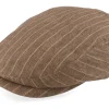 Flat Caps-Stetson Kent Linen Pinstripe Brown Flat Cap -