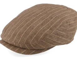 Flat Caps-Stetson Kent Linen Pinstripe Brown Flat Cap -