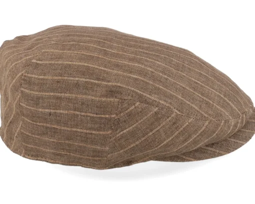 Flat Caps-Stetson Kent Linen Pinstripe Brown Flat Cap -