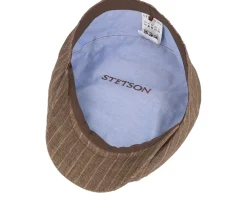 Flat Caps-Stetson Kent Linen Pinstripe Brown Flat Cap -