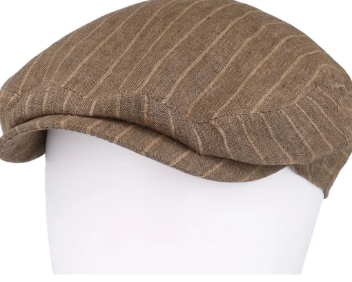Flat Caps-Stetson Kent Linen Pinstripe Brown Flat Cap -
