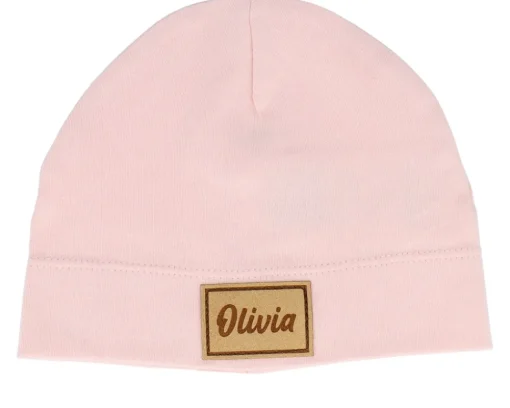 Traditional Beanies-Babybugz Kids Baby Engraved Suede Patch Powder Beanie - Pink