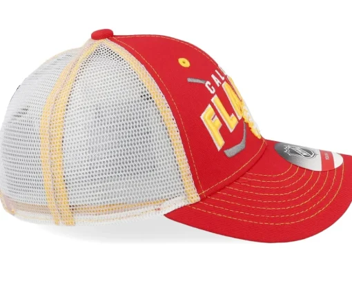 Trucker-Outerstuff Kids Calgary Flames Lockup Meshback Cap /White/Yellow Trucker - Red