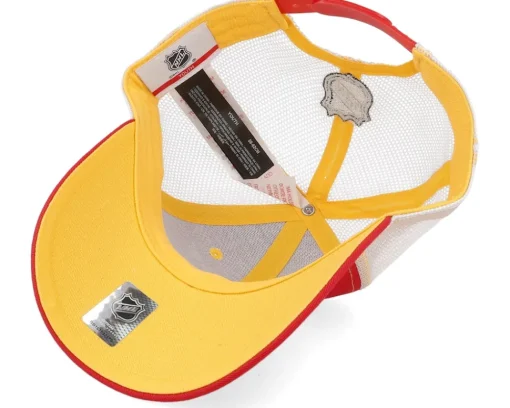 Trucker-Outerstuff Kids Calgary Flames Lockup Meshback Cap /White/Yellow Trucker - Red