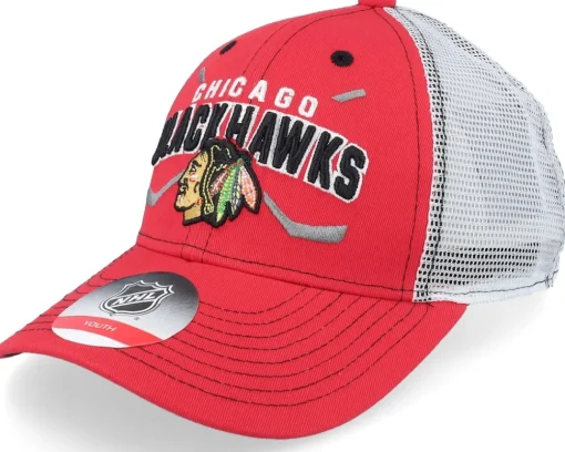Trucker-Outerstuff Kids Calgary Flames Lockup Meshback Cap /White/Yellow Trucker - Red