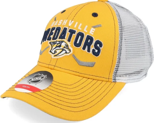 Trucker-Outerstuff Kids Calgary Flames Lockup Meshback Cap /White/Yellow Trucker - Red