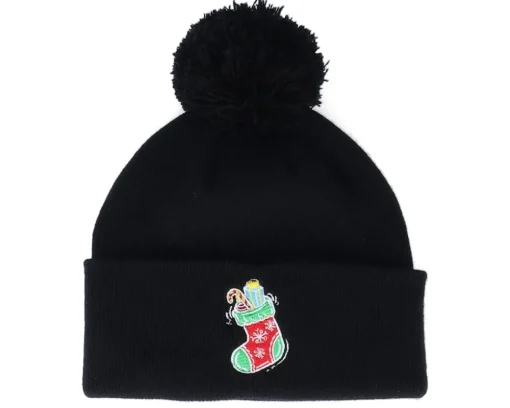 Pom Beanies-Ho-Ho-Hats Kids Christmas Sock Gift Black Pom Pom Beanie - Iconic