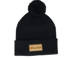 Pom Beanies-Beechfield Kids Engraved Suede Patch Pom - Black