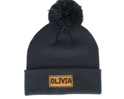 Pom Beanies-Beechfield Kids Engraved Suede Patch Pom - Black