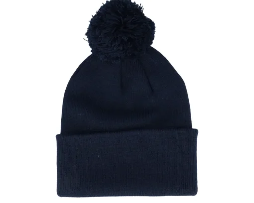 Pom Beanies | Blank Beanies-Beechfield Kids French Navy Junior Pom - Blue