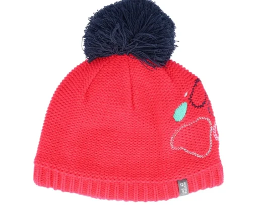 Kids-Jack Wolfskin Kids Paw Knit Cap Pink Dahlia Pom -