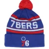 Clearance Outerstuff Kids Philadelphia 76ers Jacquard Cuffed Knit Pom - Blue
