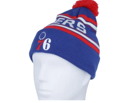 Clearance Outerstuff Kids Philadelphia 76ers Jacquard Cuffed Knit Pom - Blue