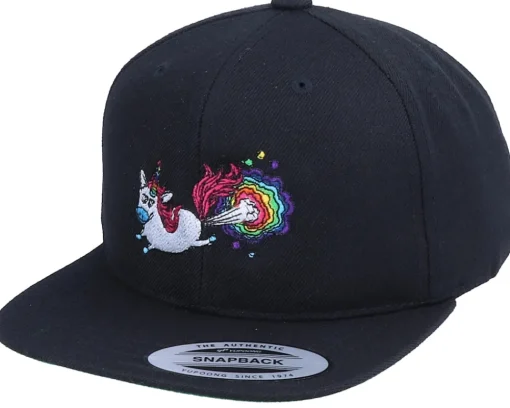 Sale Unicorns Kids Rainbow Farting Unicorn Black Snapback -