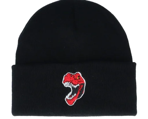 Cuff Beanies-Kiddo Cap Kids Red Angry Dinosaur Black Cuff -