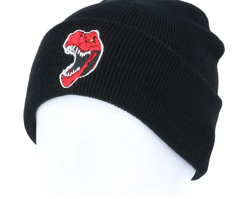 Cuff Beanies-Kiddo Cap Kids Red Angry Dinosaur Black Cuff -