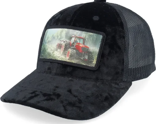 Trucker | Velvet Caps-Calza Pennello Kids Red Tractor Velvet Trucker - Black