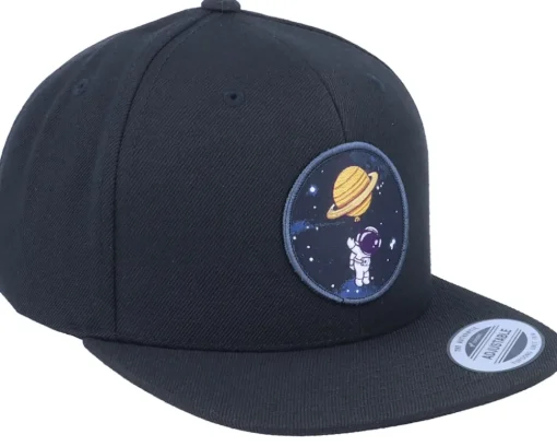 Kids-Kiddo Cap Kids Space Astronaut Saturn Black Snapback -