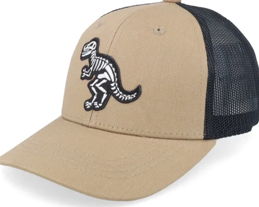 Hot Kiddo Cap Kids T-rex Sceleton Patch Brown/Black Trucker -