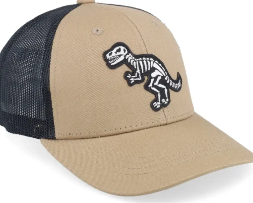 Hot Kiddo Cap Kids T-rex Sceleton Patch Brown/Black Trucker -