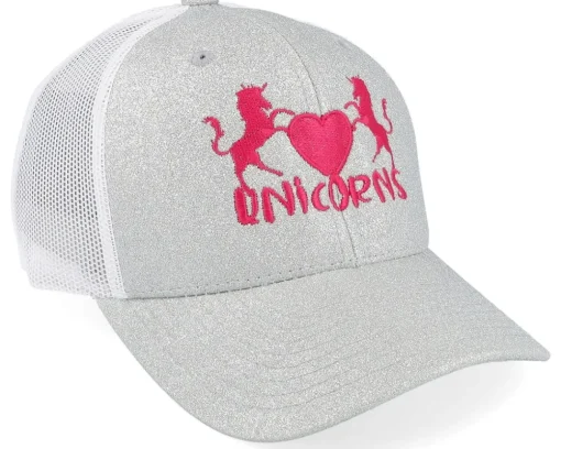 Clearance Unicorns Kids Heart Silver Glitter/White Trucker - Grey