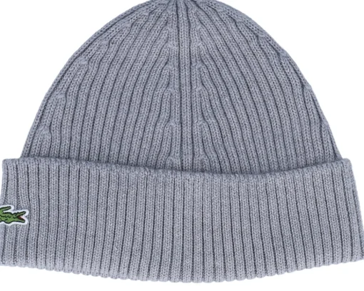 Kids-Lacoste Kids Wool Beanie Grey Cuff -