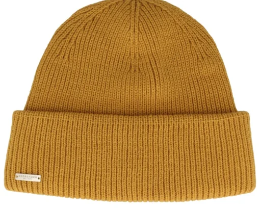 Cuff Beanies-Seeberger Knit Beanie With Turn-up Bronze Cuff - Yellow