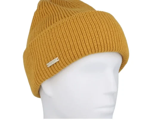 Cuff Beanies-Seeberger Knit Beanie With Turn-up Bronze Cuff - Yellow