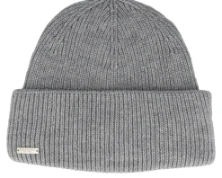 Knitted Beanies-Seeberger Knit Beanie With Turn-up Smoke Gray Cuff - Grey