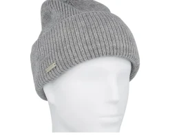 Knitted Beanies-Seeberger Knit Beanie With Turn-up Smoke Gray Cuff - Grey