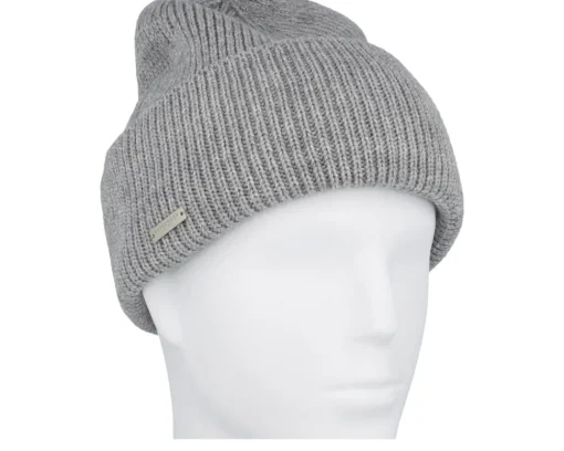 Knitted Beanies-Seeberger Knit Beanie With Turn-up Smoke Gray Cuff - Grey