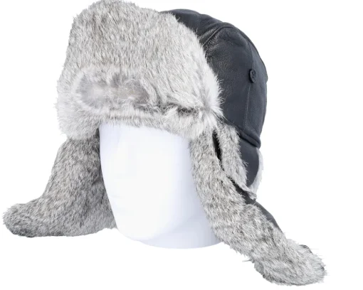 Trapper-MJM Hats Leather Nl-fl/Rabbit Black/Greymel. Trapper -