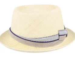 Straw Hat-MJM Hats Leonardo Panama Blue/Beige Band Straw Hat -