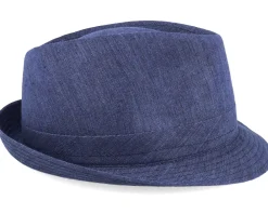 Trilby Hats-Stetson Linen Navy Trilby -