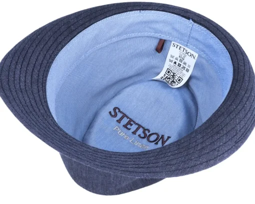 Trilby Hats-Stetson Linen Navy Trilby -