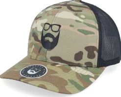 Trucker-Bearded Man Logo Green Camo/Black Trucker -