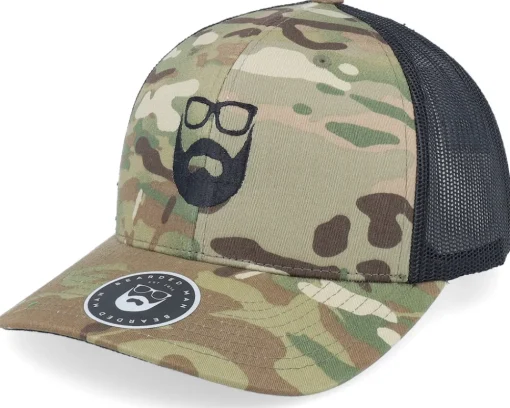 Trucker-Bearded Man Logo Green Camo/Black Trucker -