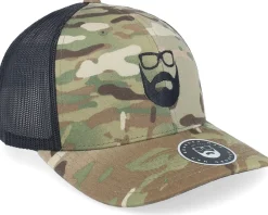 Trucker-Bearded Man Logo Green Camo/Black Trucker -