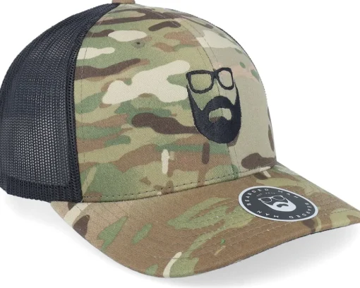 Trucker-Bearded Man Logo Green Camo/Black Trucker -