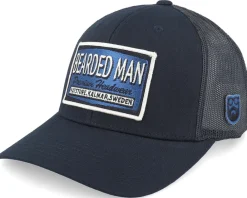 Trucker-Bearded Man Logo Off White/Blue Black Trucker -