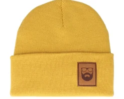 Fashion Bearded Man Logo Patch Mustard Beanie -