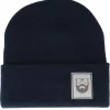 Fashion Bearded Man Logo Patch Navy Beanie -