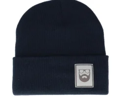 Fashion Bearded Man Logo Patch Navy Beanie -
