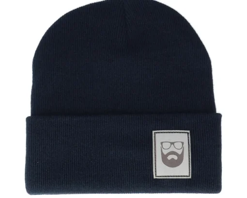 Fashion Bearded Man Logo Patch Navy Beanie -