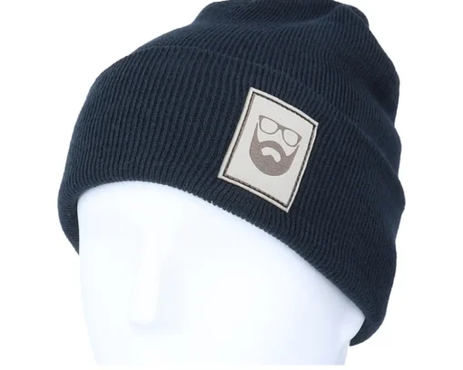 Fashion Bearded Man Logo Patch Navy Beanie -