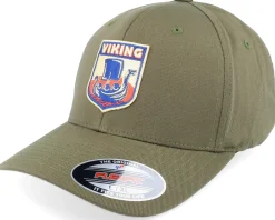 New Vikings Longboat Shield Patch Olive Green Flexfit -